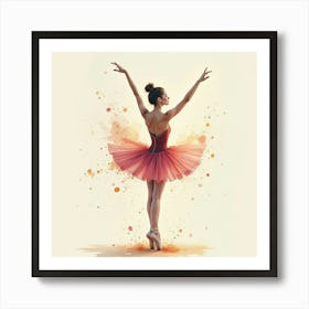 Ballet Dancer In Watercolor Splashes Of Evening Hues 1 Art Print