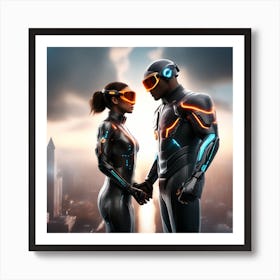 Man And Woman In Futuristic Clothing Art Print