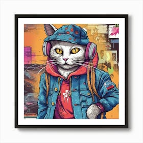 Cat With Headphones 3 Affiche