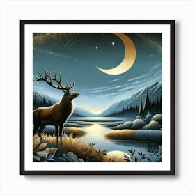 Deer In The Moonlight Canvas Print Art Print