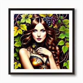 Steampunk Girl With Grapes Art Print