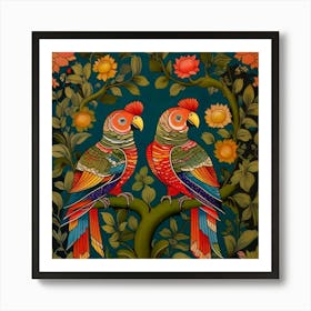 Parrots On A Tree Art Print