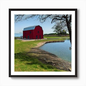 Red Barn On The Lake Art Print