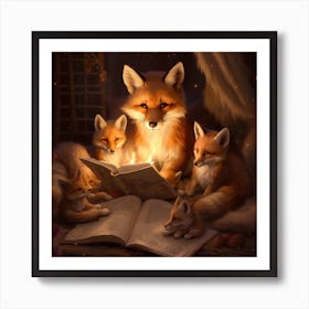 Fox Mamma Reading To Her Pups 1 Art Print