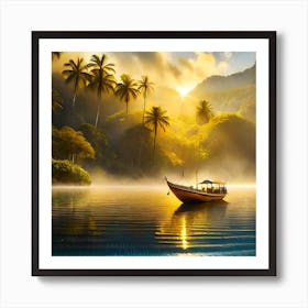 Firefly A Boat On A Beautiful Mist Shrouded Lush Tropical Island 2609 (1) Art Print