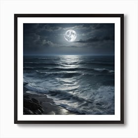 Full Moon Over The Ocean 4 Art Print