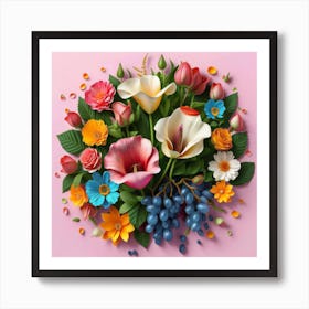 Watercolor paper flowers 3 Art Print