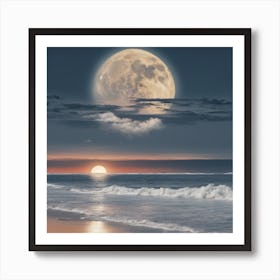 Full Moon Over The Ocean Art Print