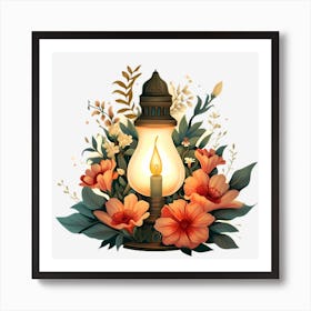 Lantern With Flowers 2 Art Print