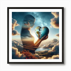 Woman Holding A Broken Earth Art Print