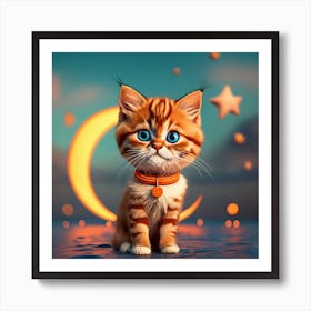 Cute Kitten On The Moon Art Print