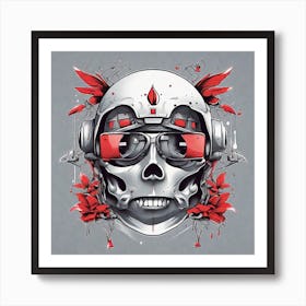 Skull With Red Roses Art Print