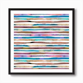 Watercolor Stripes Blue Purple 2 Square Art Print