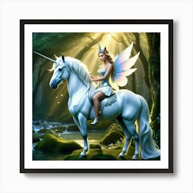 Fairy On A Unicorn Art Print