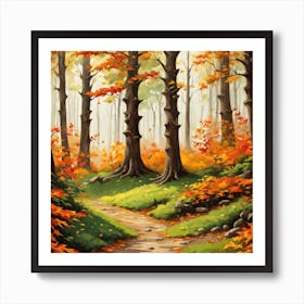 Forest In Autumn In Minimalist Style Square Composition 193 Art Print