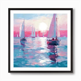 Sailboats At Sunset 3 Art Print