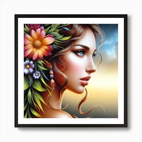 Beautiful Girl With Flowers In Her Hair 2 Art Print