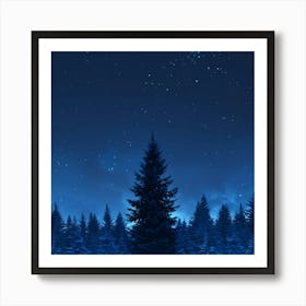 Night Sky With Pine Trees Art Print