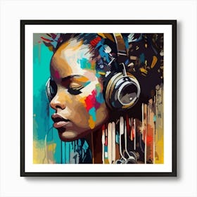 Woman With Headphones 2 Art Print