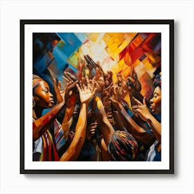 Abstract Painting Capturing The Essence Of Human Rights And Cultural Heritage Showcases Hands Of Di (1) 2 Art Print