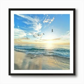 Seagulls Flying Over The Ocean Art Print