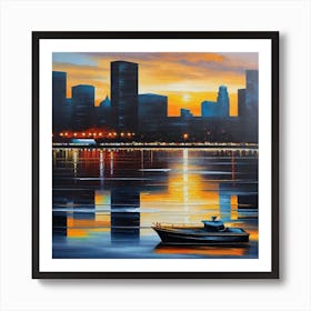 Sunset At The Harbor Art Print