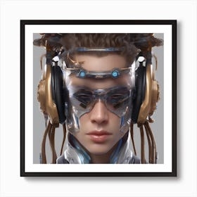 Futuristic Woman With Headphones Art Print