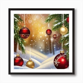 Christmas Ornaments In The Snow Art Print