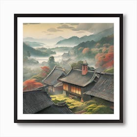 Firefly Rustic Rooftop Japanese Vintage Village Landscape 16191 Art Print