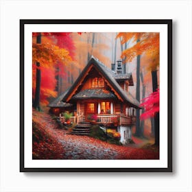 Autumn House In The Woods Art Print