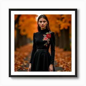 Black Dress With Roses Poster