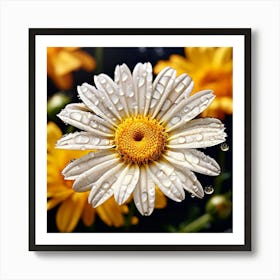 Daisy With Water Droplets Art Print