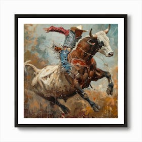 Cowboy Riding A Bull Art Print