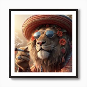 Lion Smoking Weed Art Print