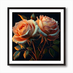 Illuminating A Delicate Bouquet Of Roses Art Print