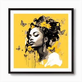Black Girl With Butterflies Art Print