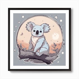 Sticker Art Design, Koala Howling To A Full Moon, Kawaii Illustration, White Background, Flat Colors (1) 1 Art Print