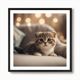 A Cute Scottish Fold Kitty, Pixar Style, Watercolor Illustration Style 8k, Png (9) Art Print