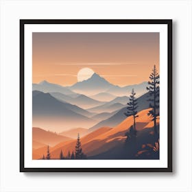 Misty mountains background in orange tone 15 Art Print