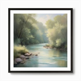 A romantic painting of a river, with soft, ethereal brushstrokes and a dreamy color scheme, evoking a sense of nostalgia and longing. 2 Art Print