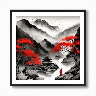 Chinese Landscape Ink Painting Mountains Graphic by 1xMerch