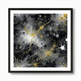 Black And Gold Splatter 1 Art Print