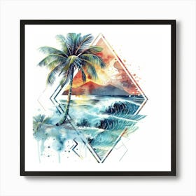 Palm Tree And Waves 1 Art Print