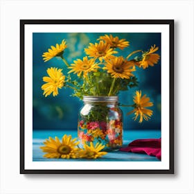 Yellow Daisies In A Jar Art Print