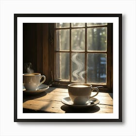 Two Coffee Cups On A Window Sill 1 Art Print