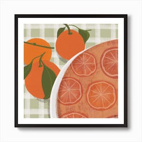 Orange Cake On Green Tablecloth Square Art Print