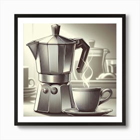 Coffee Maker And Cup Of Coffee Art Print