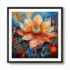 Lotus Flower With Music Notes 2 Art Print