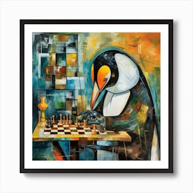 Penguin Playing Chess Poster