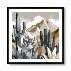 Firefly Modern Abstract Beautiful Lush Cactus And Succulent Garden In Neutral Muted Colors Of Tan, G (7) Art Print